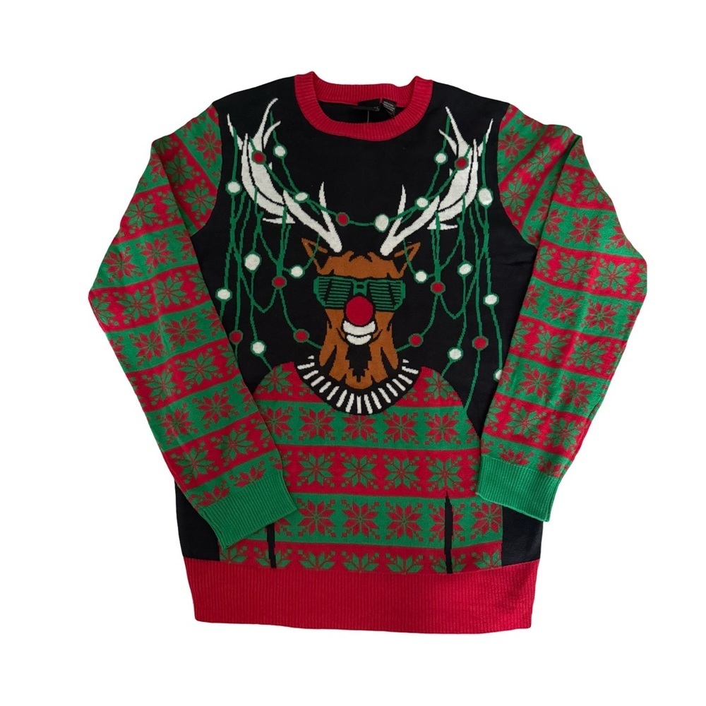Mad Engine Reindeer Ugly Christmas Holiday Sweater NWT Size M